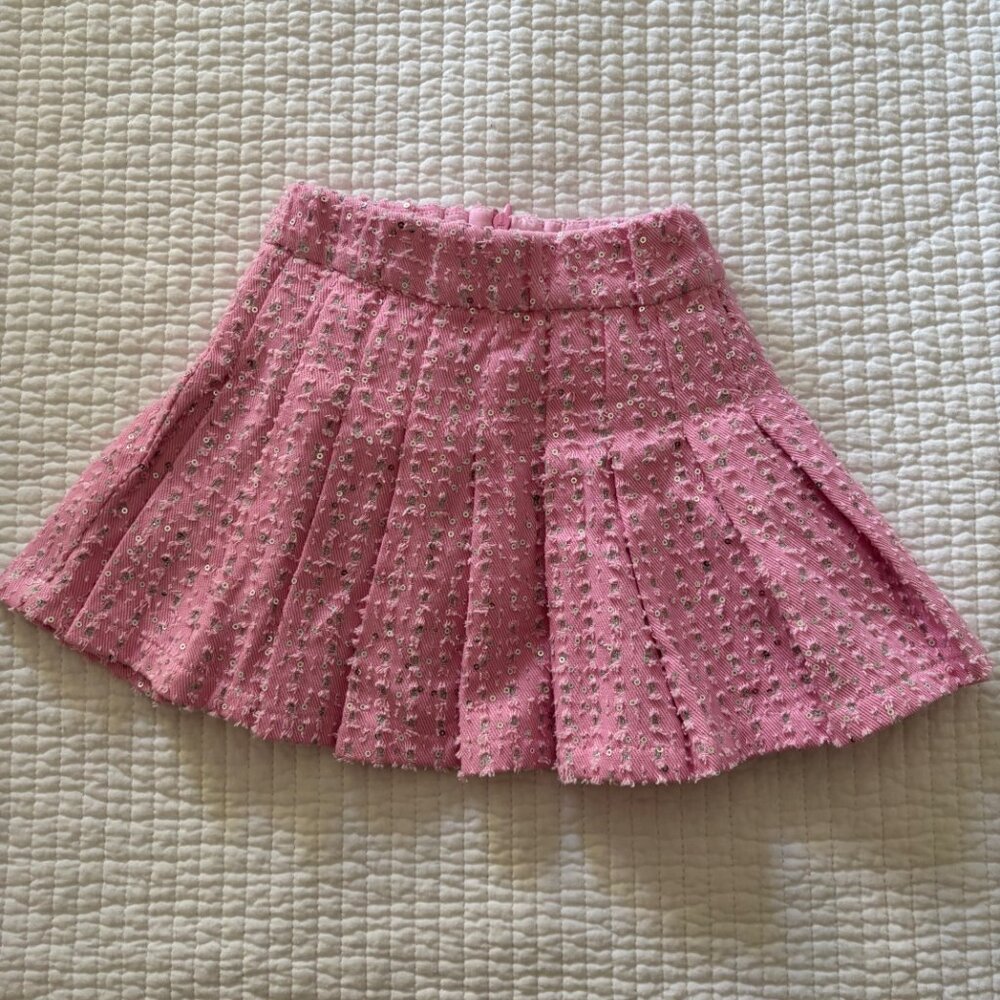 Lola + The Boys Pink Sparkle Pleated Skirt